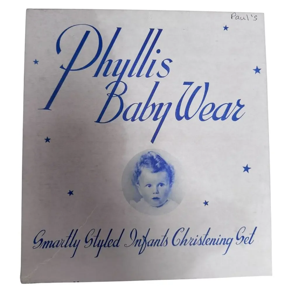 50s Phyllis Baby Wear White Satin Christening Baptism Suit Set Boys 6 Pc 3-6 M